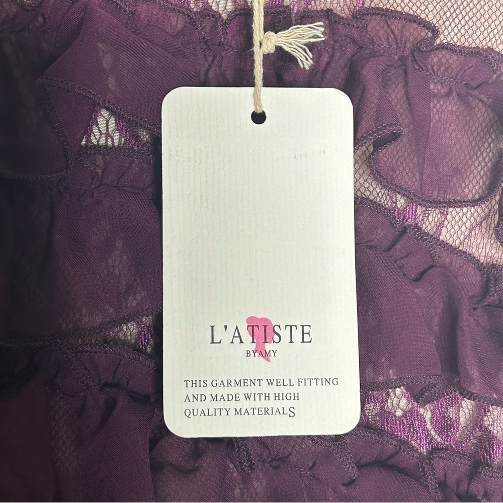 NWT L’ATISTE By Amy Purple Lace and Ruffle Mermaid Gown - Picture 9 of 15